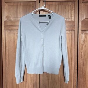Lord & Taylor Light Gray V-Neck Button Cashmere Cardigan